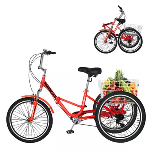 H&ZT Adult Folding Bike Tricycle 24" 7 Speed Cruiser Trike Bicycle w/ Basket - Picture 1 of 13