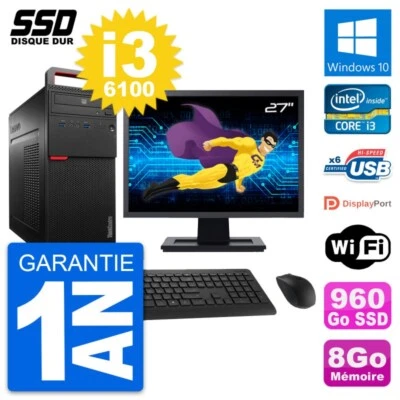 PC Tour Lenovo M700 Pantalla 27" Intel I3-6100 RAM 8Go SSD 960Go Windows 10 Wifi - Imagen 1 de 4