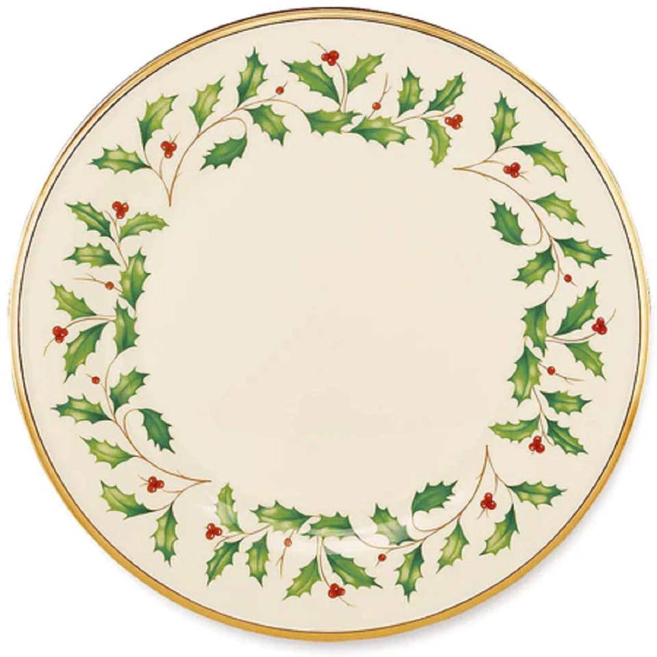 Lenox Fine China HOLIDAY Christmas Holly Dinner Plates - Set of FOUR - N/O