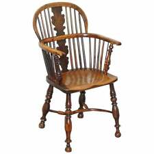 1 OF 6 BURR YEW WOOD & ELM WINDSOR ARMCHAIRS CIRCA 1860 ENGLISH COUNTRY HOUSE
