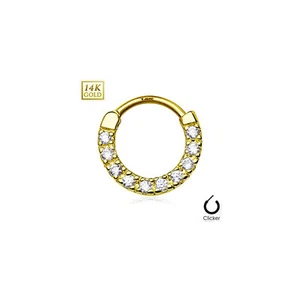14K Solid Gold 14G Septum Clicker with Ten Paved CZ Gems Daith Helix Rook 8MM - Picture 1 of 14