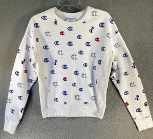Champion Sweatshirt Women's Small White Reverse Weave Logo Sweater Long Sleeve - Picture 1 of 12