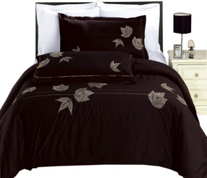 4pc Comforter Set- Cotton Embroidered Duvet Cover Set +Down Alternative Duvet - Picture 1 of 20