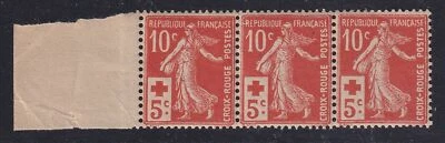 FRANCE YVERT 147 SCOTT B2 " RED CROSS SOWER 10c+5c RED 3 STAMPS " MNH VF W201F - Image 1 of 2