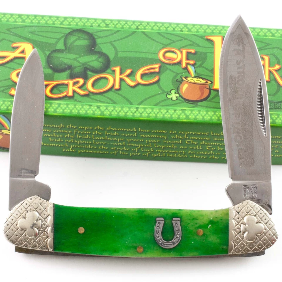 Rough Rider Green Stroke of Luck Canoe Pocket Knife RR1062 Smooth Bone Handles - Image 1 of 1