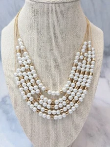5 Row Layered Necklace - a New Day Faux Pearl Gold - Picture 1 of 12