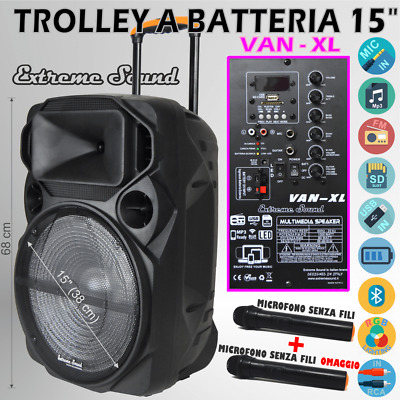 CASSA PORTATILE Ricaricabile TROLLEY AMPLIFICATA 1000Watt BLUETOOTH RADIO USB XL • 147.90€