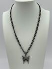 Necklace, Gunmetal, With A 1" Butterfly Pendant, 18"