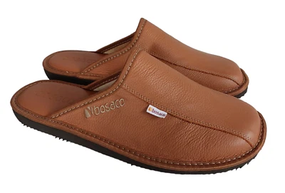 Mens Leather Slippers Moccasin Brown Mules  Slip-on Slippers Sizes EU 40-46 - Image 1 of 4