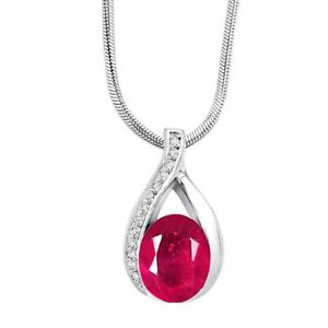 14KT White Gold 1.35Ct Oval Shape Natural Red Ruby IGI Certified Diamond Pendant