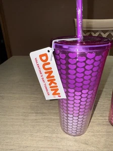 Dunkin Donuts Purple Hearts Valentines Day Tumbler, Heart Shaped straw - Picture 1 of 3