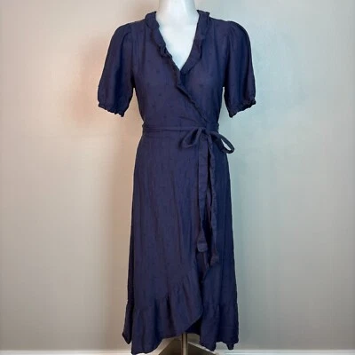 Old Navy Wrap Dress XS Blue Embroidered Ruffle Short Sleeves Cotton Blend Womens - Image 1 of 4