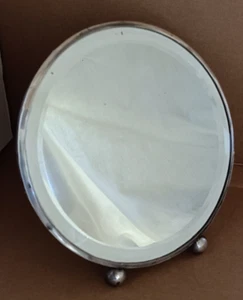 Antique old deco round table mirror toilet frame feet sterling silver portuguese - Picture 1 of 9