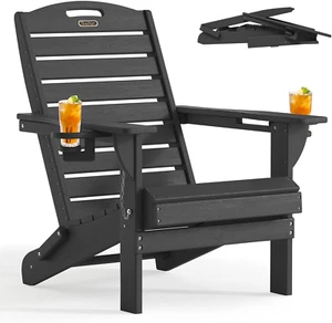 Folding Adirondack Chair HDPE All-Weather Adirondack Chairs with Cup Holder, Out - Picture 1 of 7