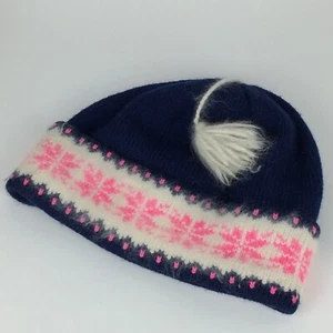 Murray Merkley Hat Wool Knit Beanie Ski Snow Toque Pink Snowflake Multi Color - Foto 1 di 8