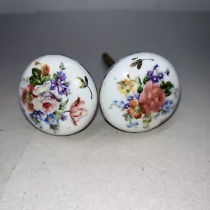 Vintage Hand Painted White Porcelain Door Knob - Floral & Gold Design, Rare - Picture 1 of 2