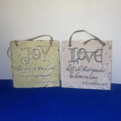 Religious Inspiration Stone Wall Plaques Sign Joy & Love-Set Of 2- 5”X5” - Image 1 of 4