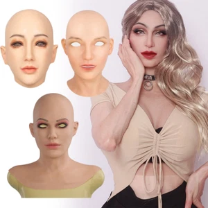 Realistic Silicone Female Face Mask Crossdresser Head Mask For Women For Cosplay - Picture 1 of 21