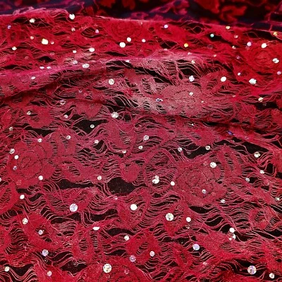 Ropa ligera floral gótica tela lentejuelas diseñador rojo por yarda  Foto 1 de 3