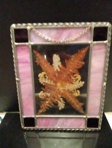 Vintage Stained Glass Hanging  Suncatcher With Dried Flowers. Beautiful  - Picture 1 of 12