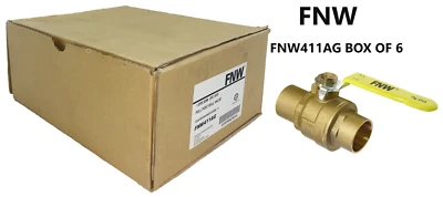 FNW Box of 6 Figure 411A 1" Brass Full Port Ball Valve 2PC SWT 600WOG 150WSP - Image 1 of 4
