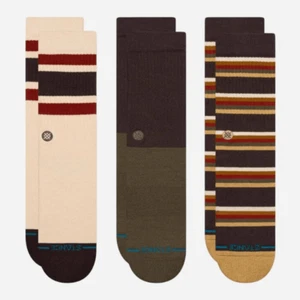 Stance Mill House 3er-Pack Crew-Socken Herren Große L Brandneu Braun Beige Marine - Bild 1 von 7