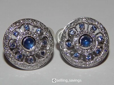 PENDIENTES FILIGRANA ORO BLANCO 18K PLATINO 1.06 TCW ZAFIRO Y DIAMANTE 6/10 PULGADAS Foto 1 de 4