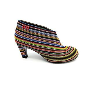 UN United Nude Size 6 Fold Hi Bright Neon Stripe Ankle Booties 2.5" Heels Boots