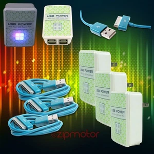 3X 4 USB PORT WALL ADAPTER+6FT CABLE POWER CHARGER DATA AQUA FOR GALAXY TAB NOTE - Bild 1 von 1