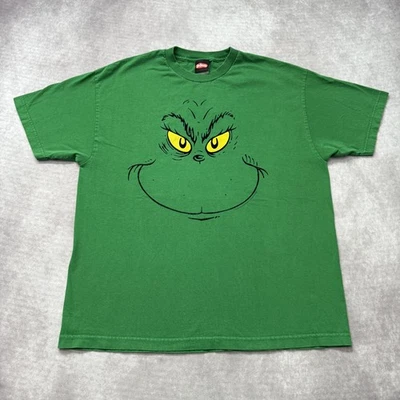 复古 Dr Seuss Grinch 衬衫男式 XL 绿色圣诞卡通脸部 T 恤 — 第 1/4 张图片