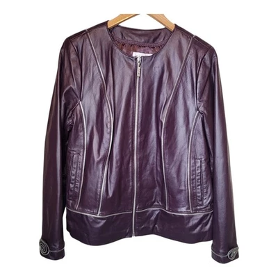 Bradley Bayou Purple Leather Jacket Moto Zipper Detail Womens Medium - Image 1 of 4