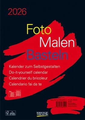 KORSCH Foto-Malen-Basteln Bastelkalender A4 schwarz 2026|Kalender