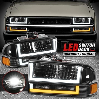 [Switchback U-LED DRL Signal] For 98-04 Chevy Blazer S10 Headlights Black/Amber - Image 1 of 4