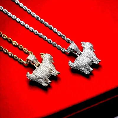 Collar Colgante CABRA para Hombre | Cadena Cuerda 24"| Chapado en Oro 14K Circonita Helada Bling Foto 1 de 2
