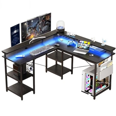 Aiorber L-förmiger Schreibtisch Bürotisch mit LED-Litch Gamer Computertisch - Bild 1 von 4