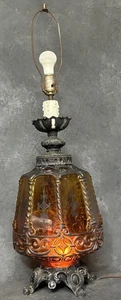 Vintage Amber Glass Gothic Table Lamp 1971 EF EF Industries Inc. Light - Picture 1 of 12