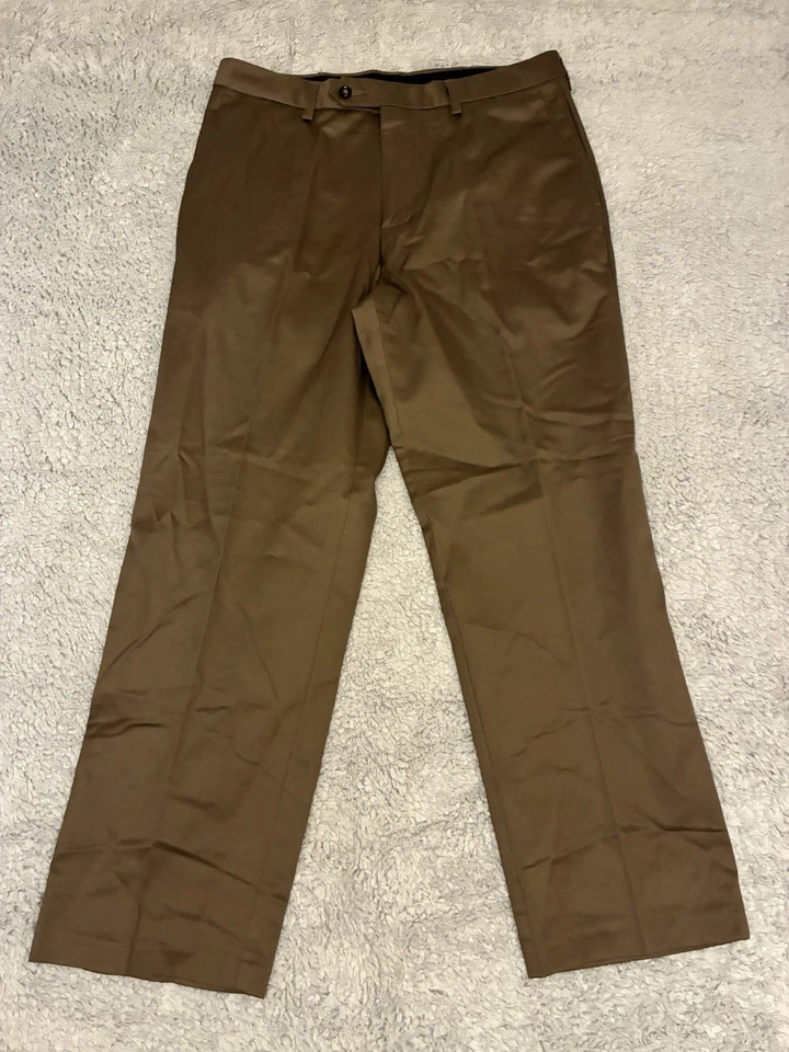 Pantalones de vestir Haggar para hombre 34x30 marrón mate clásicos plisados informales Foto 1 de 4