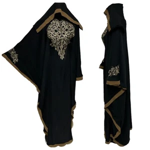 Black Butterfly Abaya Farasha Jalabiya Arab Dress with Embroidery - Picture 1 of 4