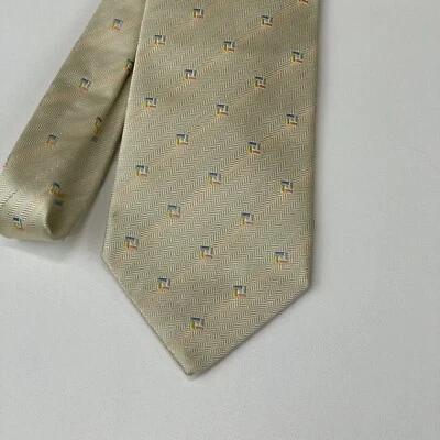 Corbata Valentino Clásica Beige Espiga Cuadrada Seda Cuello Hecha en Italia 57 pulgadas Foto 1 de 4