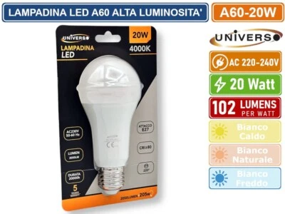 UNIVERSO LAMPADINA SMD LED E27 20W BULB A60 2050 LUMEN - 3000K - 4000K - 6500K