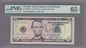 COLLECTORS ITEM #07 - STAR NOTE $5 - 02306561 - FR#1993-A* PMG 65 - evTT762 - Picture 1 of 2