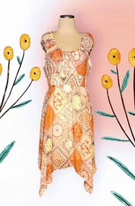 NO BOUNDARIES Floral PEASANT Hanky Hem Orange FLORAL Dress Juniors Size Medium - Picture 1 of 14