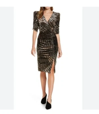 Eliza J Plaid Ruched Mutli Color V-Neck Women Dress Size 14 Brand NWT - Image 1 of 4