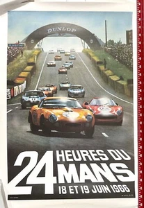 24 HOUS OF LEMANS 1966 VINTAGE RACE POSTER Andre Delourmel ON LINEN EXCELLENT - Picture 1 of 4