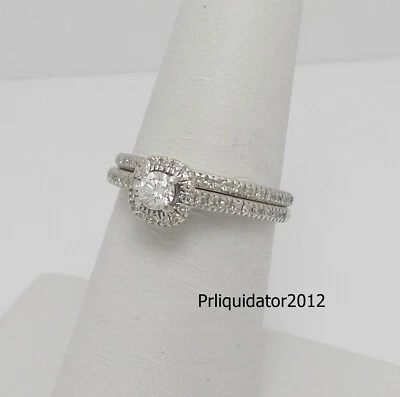 1/2CT Natural Diamond Halo Engagement Wedding Ring Bridal Set 14K White Gold - Image 1 of 4