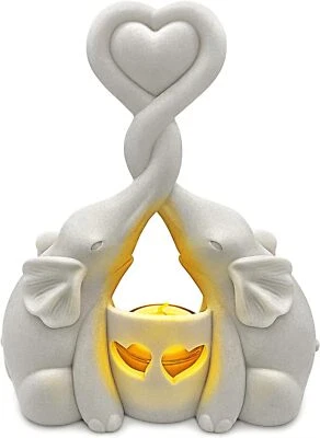 Elephant Love Candle Holder Statue - Elegant Decor for Home, White - Image 1 of 4