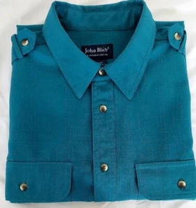 Camisa informal de hombre John Blair talla mediana verde azulado mangas cortas - Imagen 1 de 10