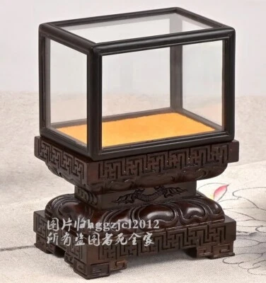 Ebony Wood Carved Display Cover Case Artwork Statue Antique Protection Decor - Image 1 of 4