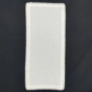 Vtg Hand Stitched Sewn Table Runner Dresser Mantle Scarf Picot Edge Cotton 9x20 - Picture 1 of 9