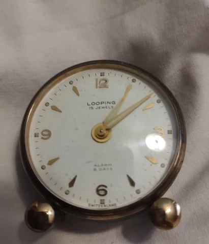 Vintage Looping 15 Jewels Mini 8 Day Alarm Clock,  running, for parts/repair Cover